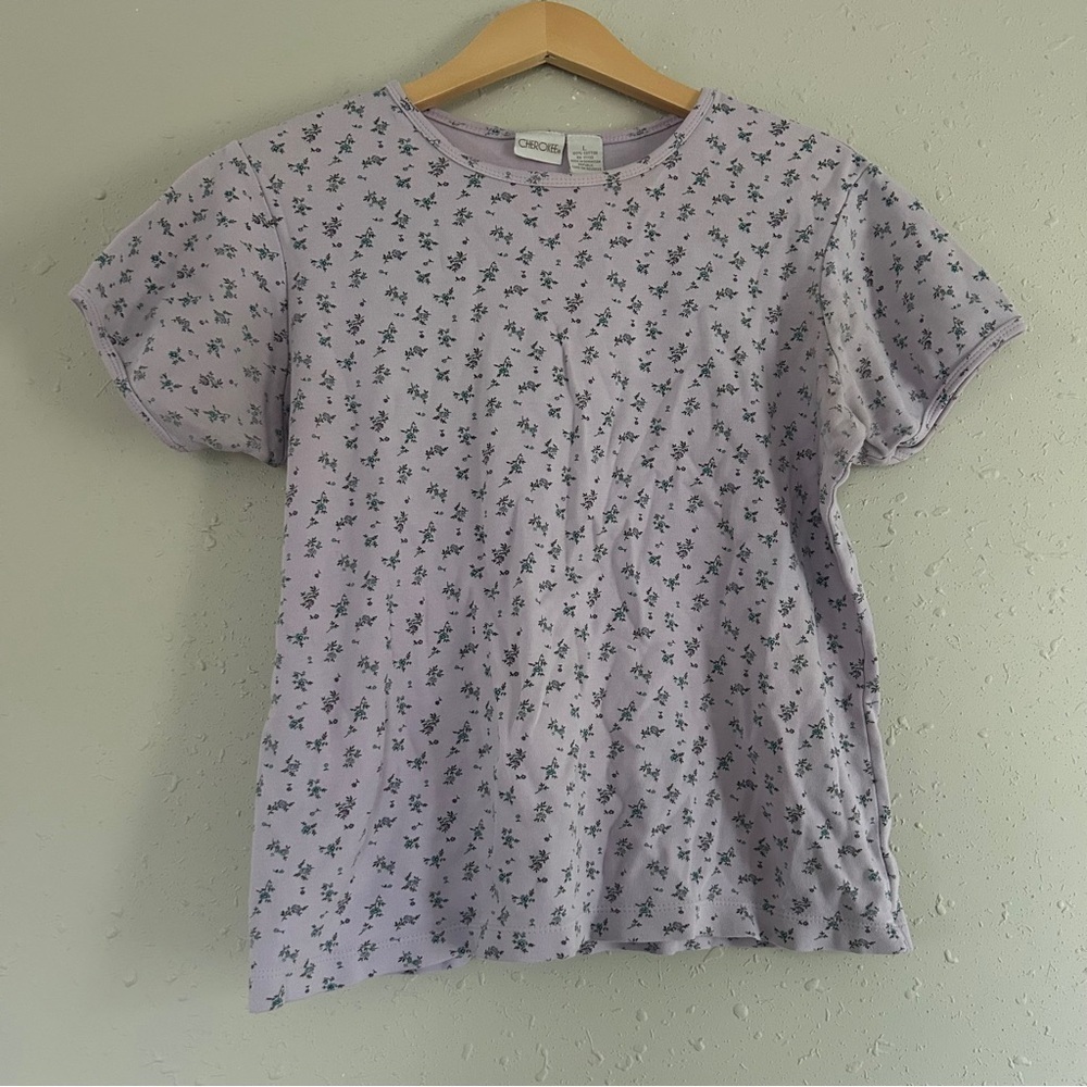 🦋 Cherokee Purple Lavender Floral Cotton T-Shirt Tee Pastel Casual Spring Large